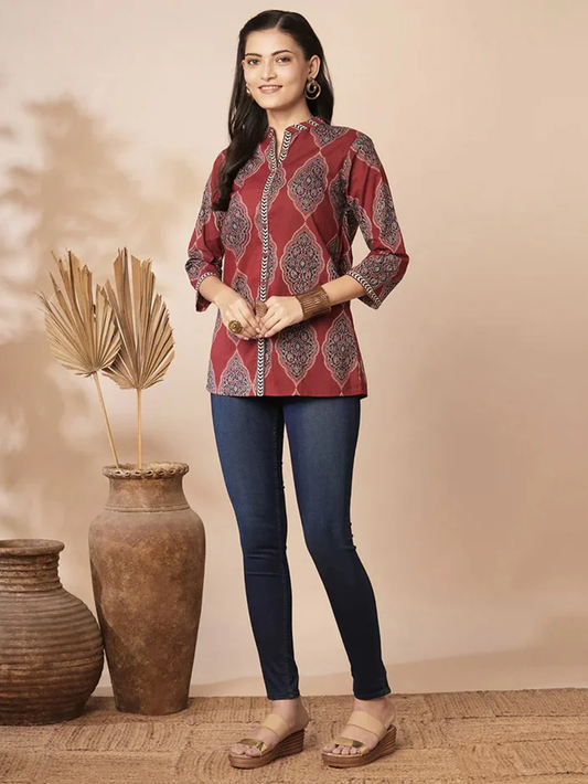Dark Red Traditional Patterned Shirt