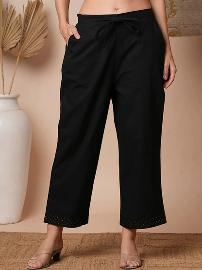 Black Embroidered Straight Pants