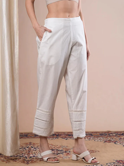 White Cotton Linen Straight Pants