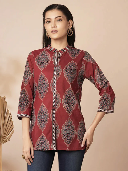 Dark Red Traditional Patterned Shirt