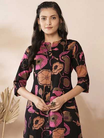 Black Floral Print Ethnic Costume