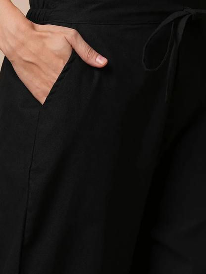 Black Embroidered Straight Pants