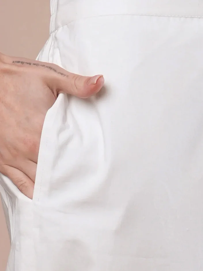 White Cotton Linen Straight Pants