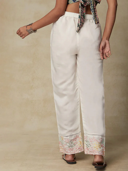 White Lace Embroidered Pants