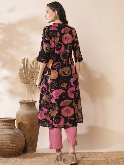 Black Floral Print Ethnic Costume