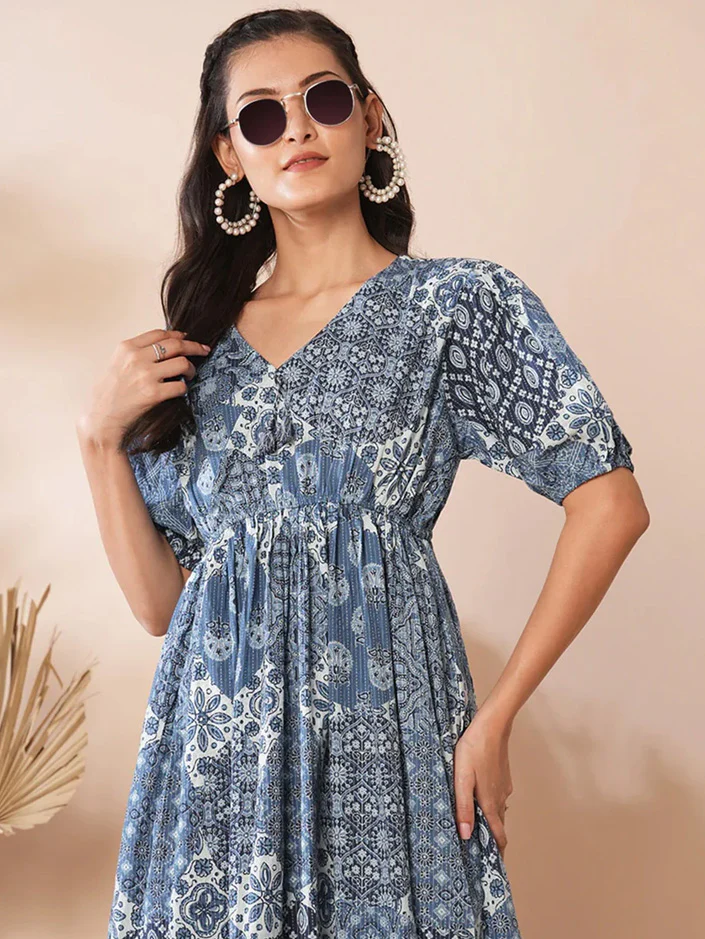 Blue Traditional Patterned Dress