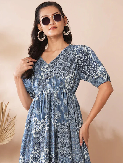 Blue Traditional Patterned Dress