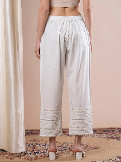 White Cotton Linen Straight Pants