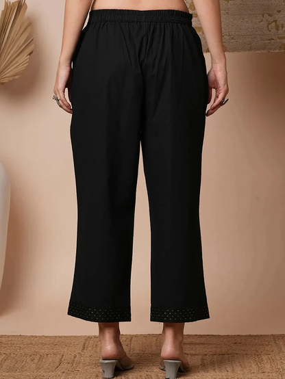 Black Embroidered Straight Pants