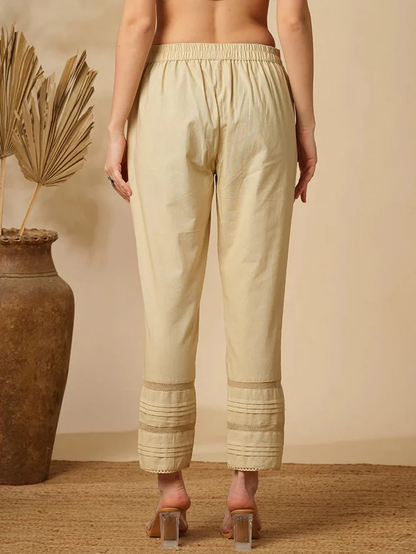 Beige Cotton Linen Straight Pants