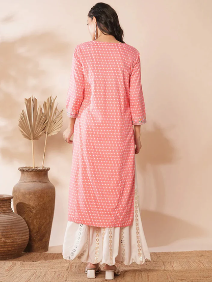 Peach Motif Ethnic Floral Dress