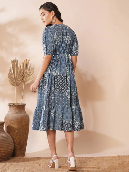 Blue Traditional Patterned Dress
