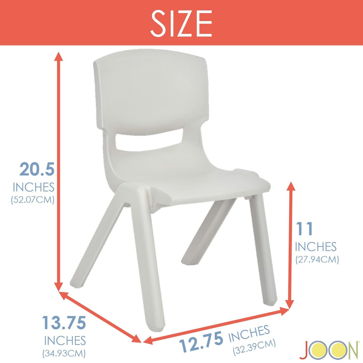 JOON Stackable Plastic Kids Learning Chairs, Light Gray, 20.5x12.75X11 Inches, 2-Pack