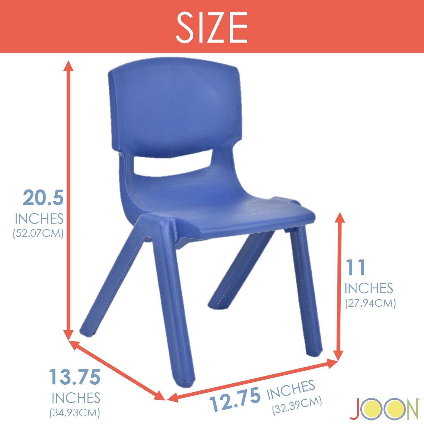 JOON Stackable Plastic Kids Learning Chairs, Dark Blue, 20.5x12.75X11 Inches, 2-Pack